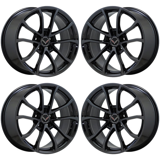 19x10" 20x12" Corvette GS C7 Black Chrome wheels rims Factory OEM GM 5542 5543